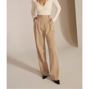 High-Waist Wide-Leg Trousers in Beige